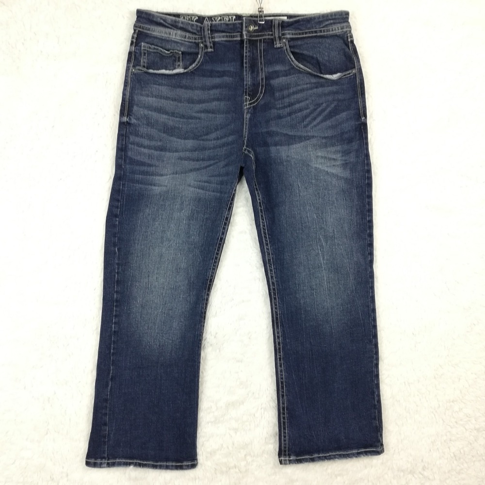 TK Axel Mens Jeans Slim Boot Cut Blue Denim Easton Stone Wash Whiskering 38x30